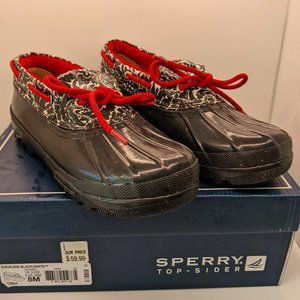 Sperry Top Sider Duckling Boots in Black Red White, Size US 8/ UK 5.5/EU 39